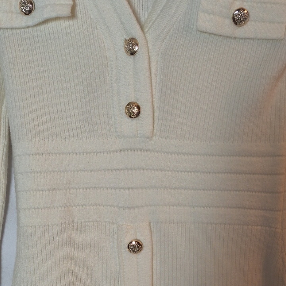 SHEIN Cream Long Sleeve Button Knit Dress Size M - Picture 5 of 9